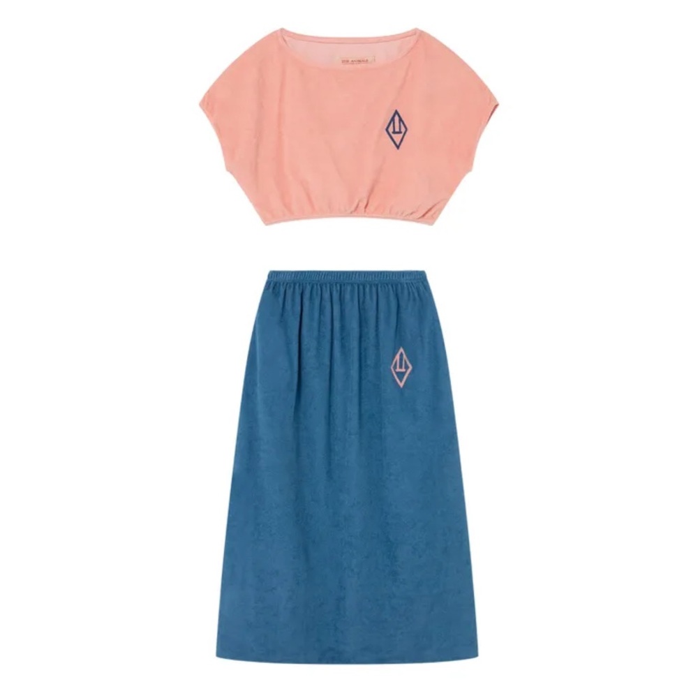 The Animals Observatory Horsefly Blue Pink Terry Cloth Set. Skirt w Pockets